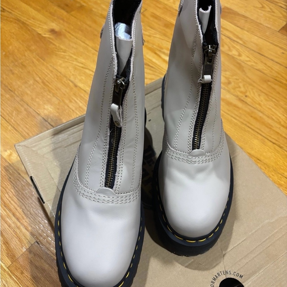 Dr. Martens Women's Light Gray Leather Combat Boots